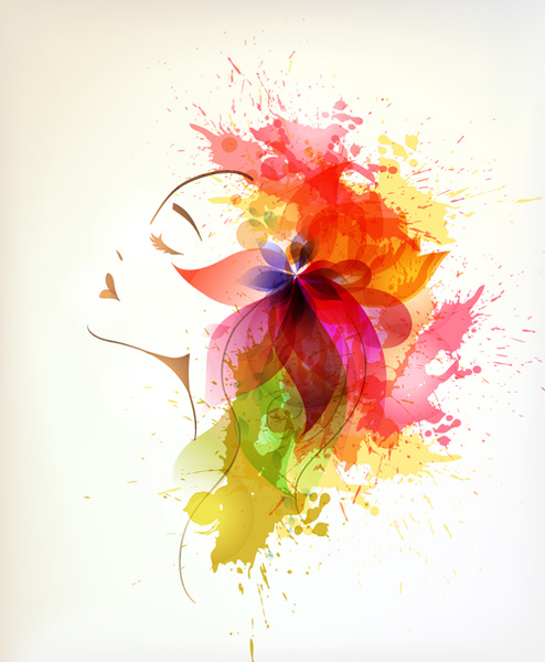 suluboya çiçekli kadın yaratıcı tasarım