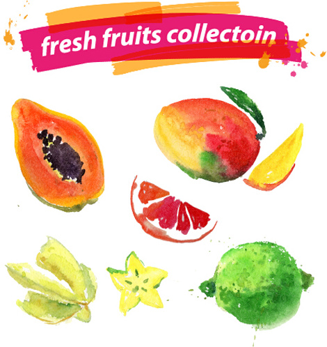 frutas frescas aquarela defina vetor