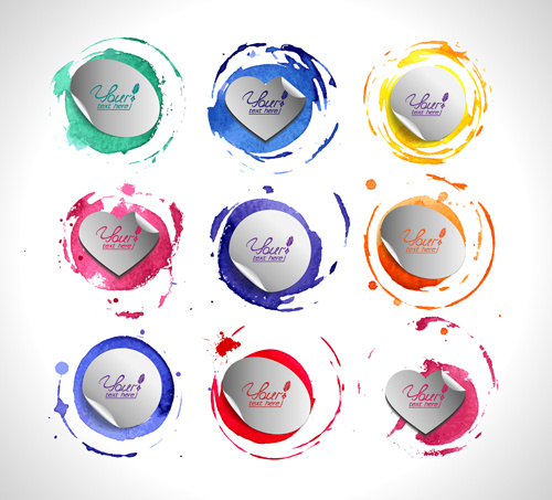 Watercolor With Stickers Vectors