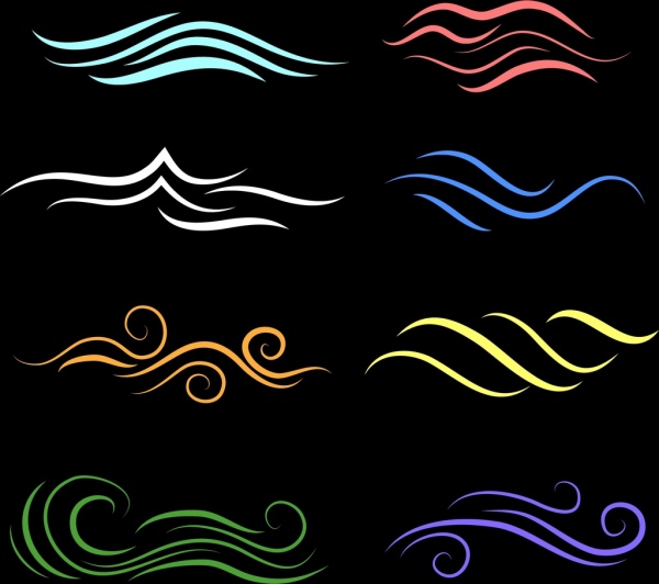 elemen desain gelombang berbagai garis lengkung isolasi