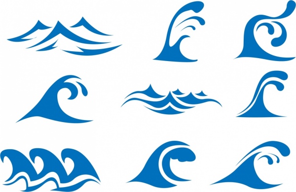Colección de iconos de diseño de onda azul de curvas