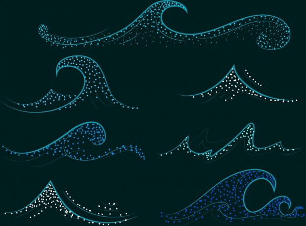 Коллекция икон волна, которую различные изогнутые формы темные пятна