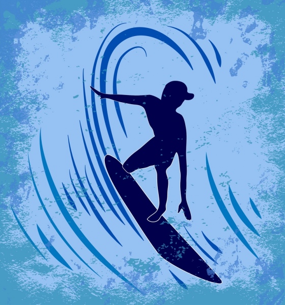 серфинг волны спортивных фона шероховатый ретро силуэт украшения