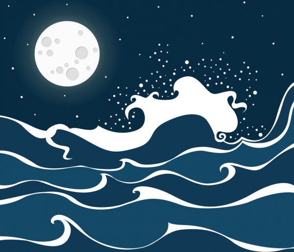 لوح رسم شاطئ ضوء القمر الساطع الديكور