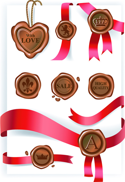selos de cera com gráficos vetoriais de cartão postal de amor