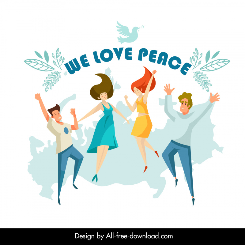 nós amamos a paz tipografia banner modelo alegre pessoas deixa a Rússia esboço mapa