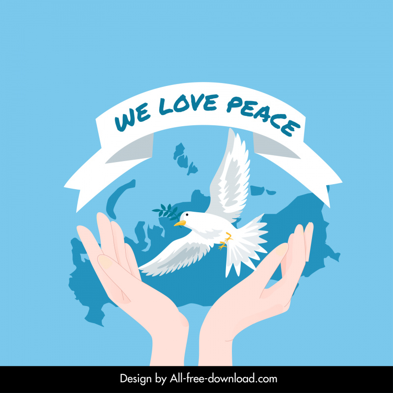 Kami menyukai poster tipografi perdamaian berpegangan tangan Dove Ribbon Dekorasi Peta Rusia
