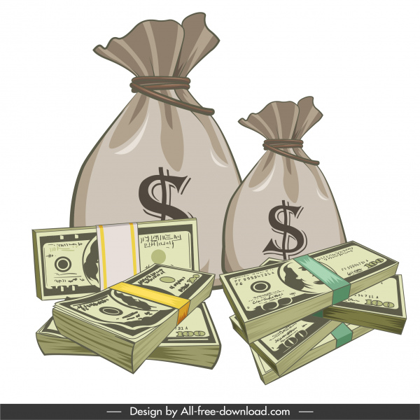 Vermögensdesign Element Geld Cash Bags Skizze