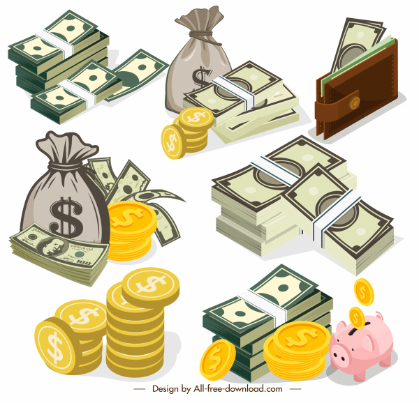 riqueza elementos de design moeda dinheiro piggy carteira esboço