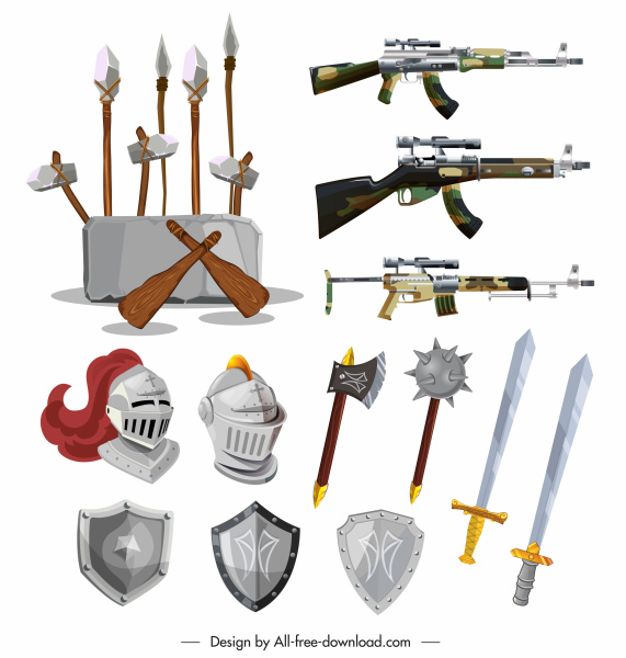 senjata ikon kuno pertengahan kontemporer sketsa