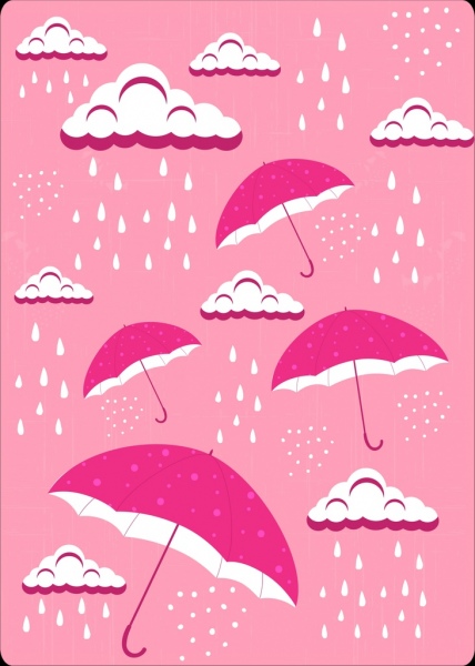 날씨 배경 비 구름 우산 아이콘 핑크 장식