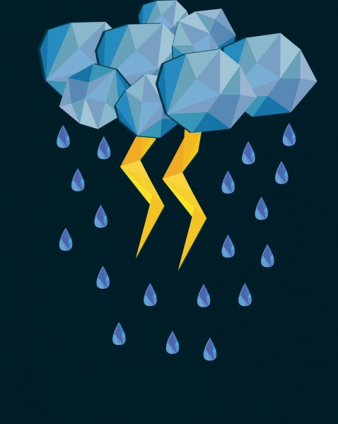 Wetter Wolke Regen Donner Symbole polygonalen Hintergrunddekoration