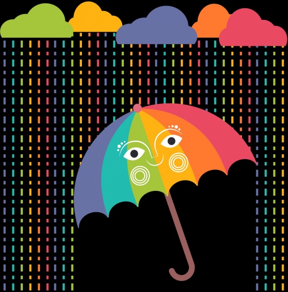 Cuaca latar belakang berwarna-warni awan hujan turun payung ikon