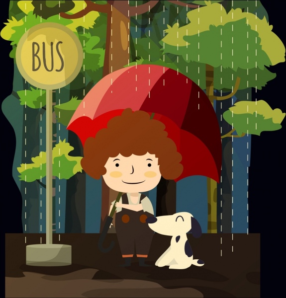 tempo sfondo pioggia ragazzo ombrello cane icone
