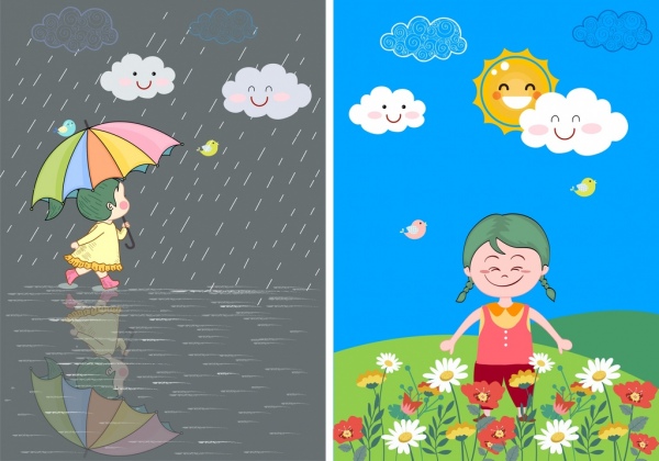 Weather Background Rainy Sunny Icons Colored Cartoon-vector Icon-free  Vector Free Download