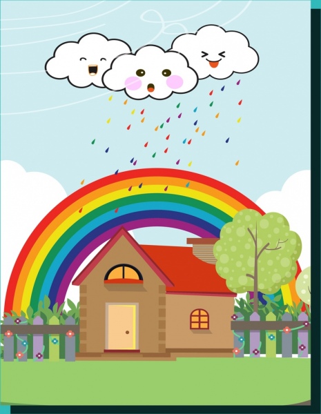 Wetter-Hintergrund stilisierte Wolke regenbogenfarbenen Dekoration