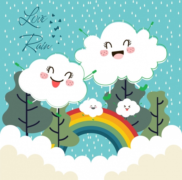 날씨 배경 무늬 구름 비 레인 보우 아이콘