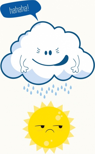 날씨 배경 양식에 일치시키는 구름 태양 아이콘 재미있는 디자인