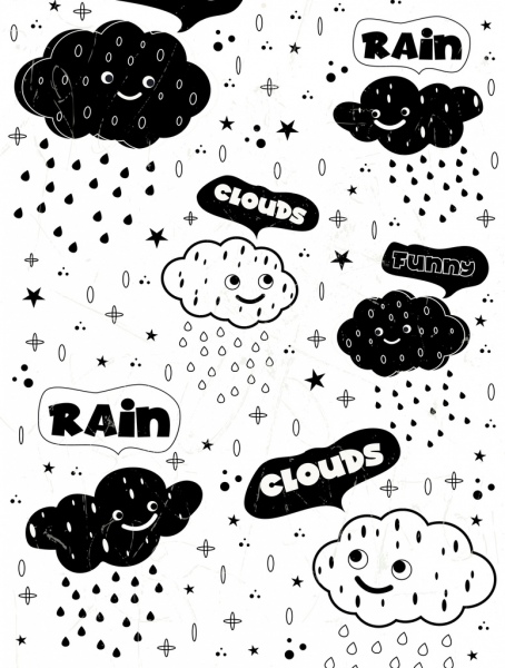 Cuaca latar bergaya awan ikon hitam putih desain