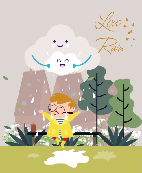 Wetter Hintergrund stilisierte Wolken Regen Kinder Symbole