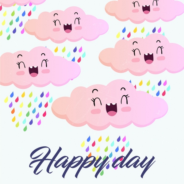 pogoda w tle stylizowany różowa chmura kolorowe deszcz ikony