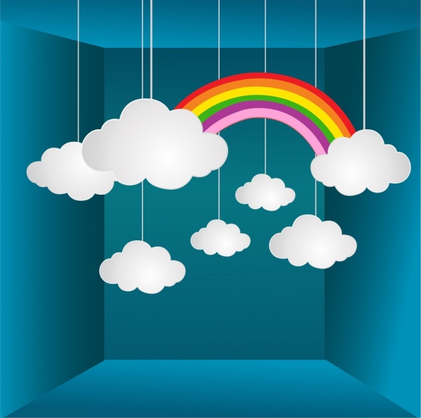 날씨 배경 3d 레이아웃 다채로운 무지개 구름 아이콘