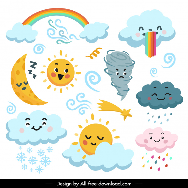 Wetter Design Elemente niedlich stilisiertes Cartoon Design