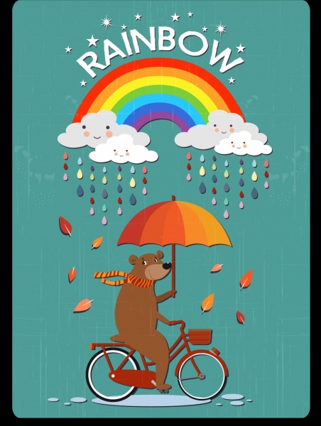 pogoda rysunek stylizowany niedźwiedź chmura rainbow deszcz ikony