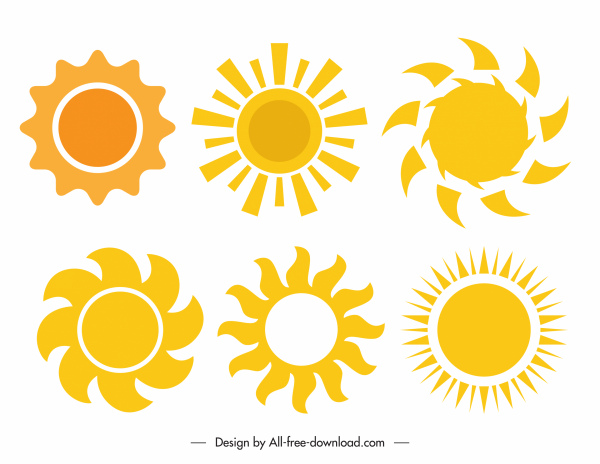 elemen cuaca bentuk matahari sketsa bentuk datar kuning