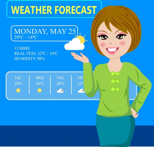 Weather Forecast Background Female Reporter Icon Texts Decor-vector  Icon-free Vector Free Download