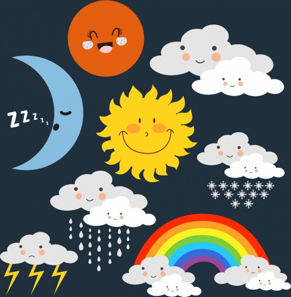 Weather design estilizado bonito de ícones