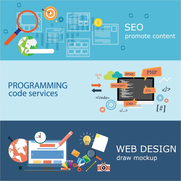 Web tasarım öğeleri konsept tasarımı ile yatay Banner