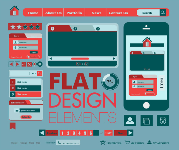 Webdesign Elemente Templates mit flachen Darstellung