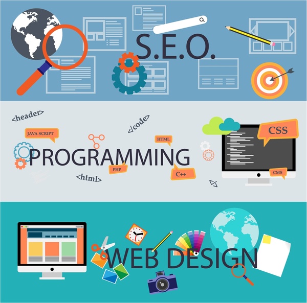 Web geliştirme kavramları çizimde yatay renk afiş