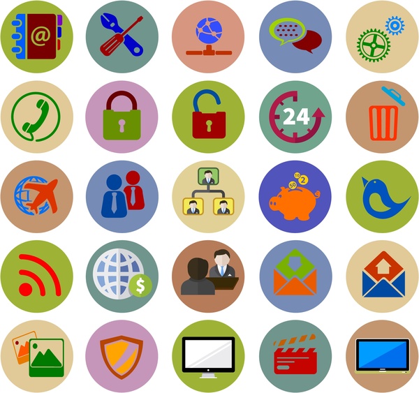 Icons Webdesign mit verschiedenen farbigen flach Stile