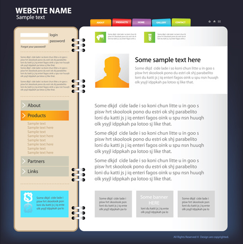 Web sites de design gráfico de vetor modelo e botão