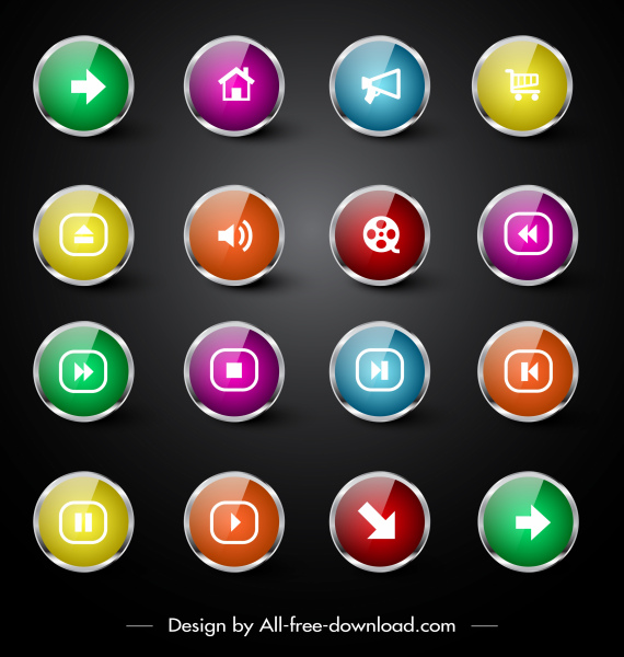 웹 UI 아이콘 다채로운 반짝이는 현대 원형 모양