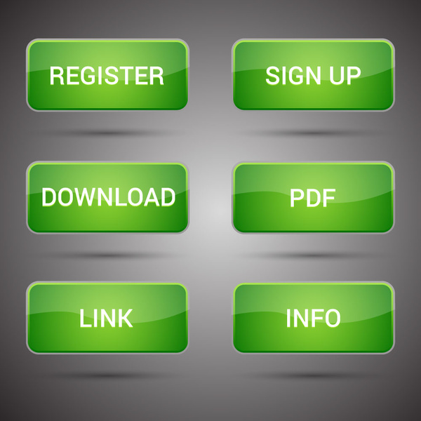 웹 페이지 버튼 세트 빛나는 녹색 배경 디자인