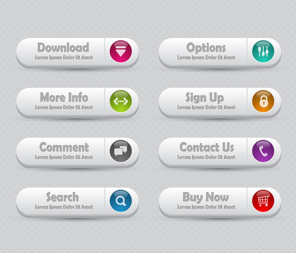 Beyaz arka plan ile tasarım Web sayfası düğmelerini ayarla
