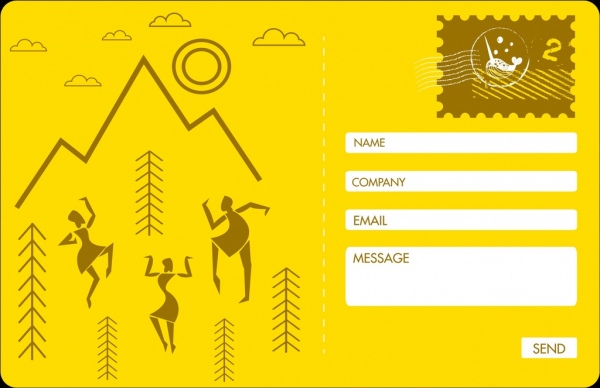 网页明信片模板部落人类图标黄色装饰