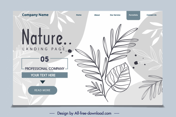 templat halaman web handdrawn dekorasi daun