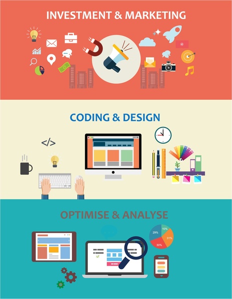 Ilustración de conceptos de aplicación web en estilo color plano