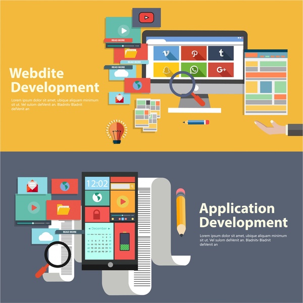 Ilustración de conceptos de desarrollo web aplicaciones en colores planos