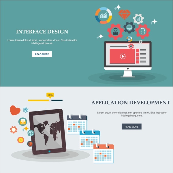 ilustração de elementos de design de site com ui e dispositivos