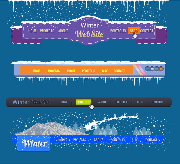 interfaces de site com design de plano de fundo do inverno