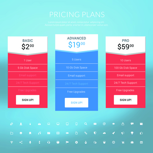Web sitesi fiyatlandırma planları afiş vektör