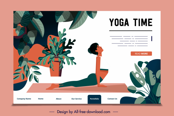 plantilla de sitio web yoga tema bosquejo clásico decoración plana