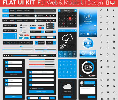 Website With Mobile Flat Ui Design Vector