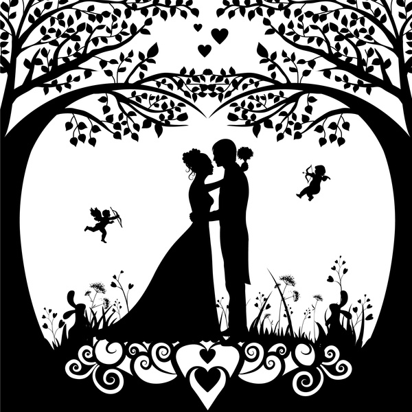 pernikahan latar belakang template dengan desain gaya silhouette