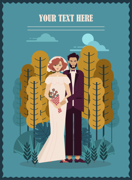 personagens de desenhos animados de ícone do casal casamento banner design clássico